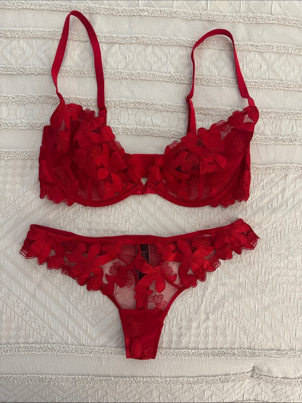 Victoria's Secret Red Floral Lace Underwire Bra & Bikini